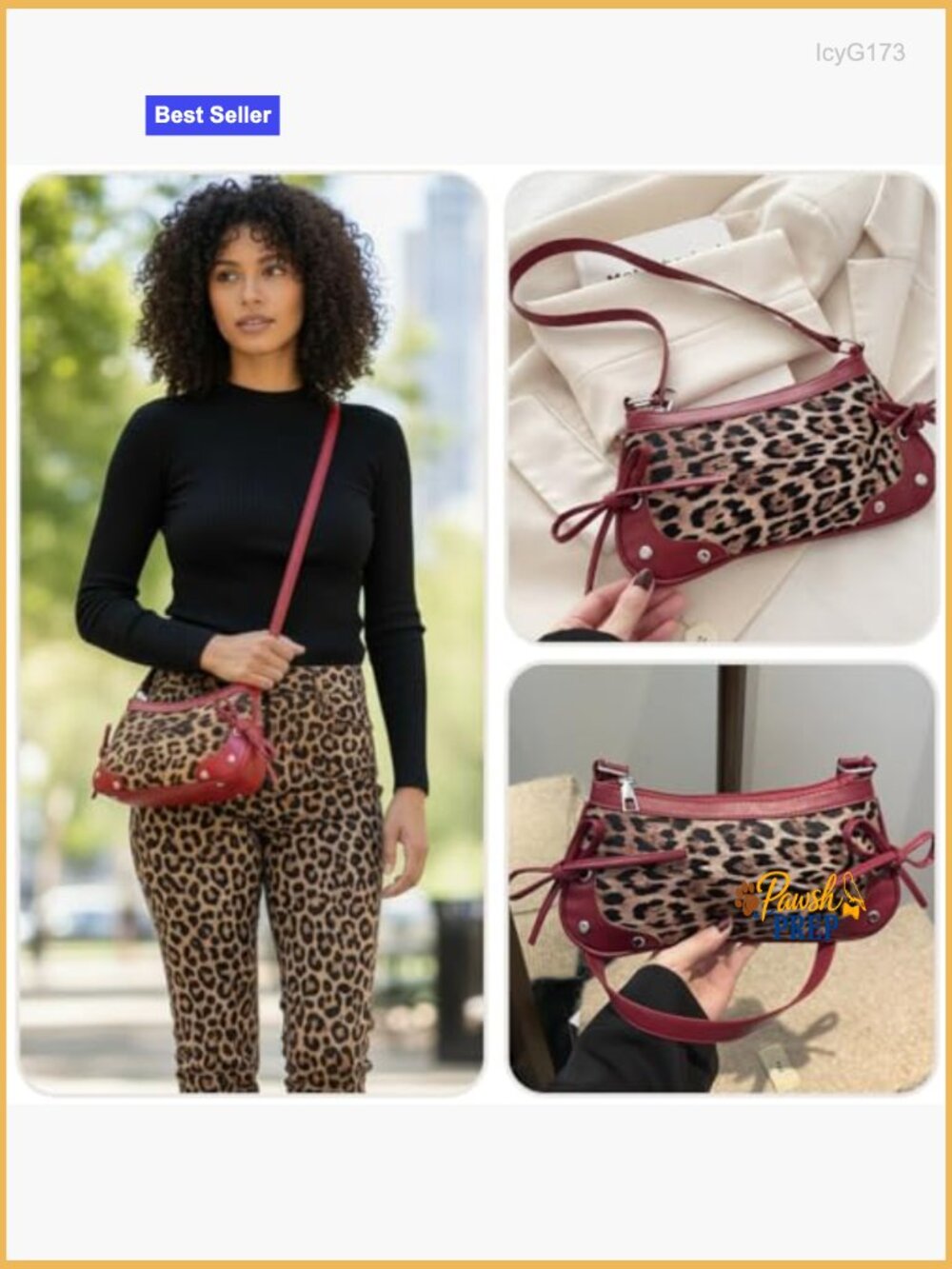 Vegan Leather Leopard Print Clutch Crossbody Shoulder Bag Adjustable Strap - Picture 6 of 7